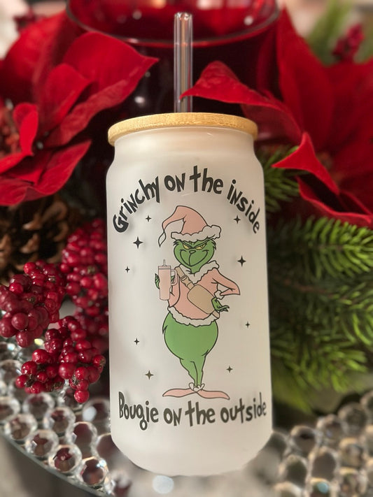 Grinchy on the inside Frosted Glass can