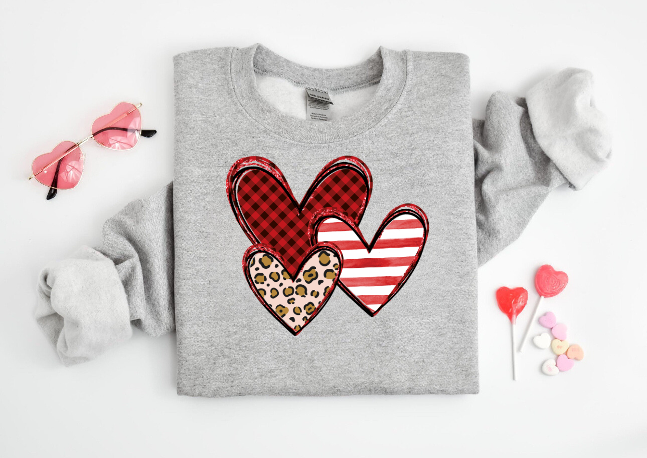 Leopard Heart Crew Neck Sweaters