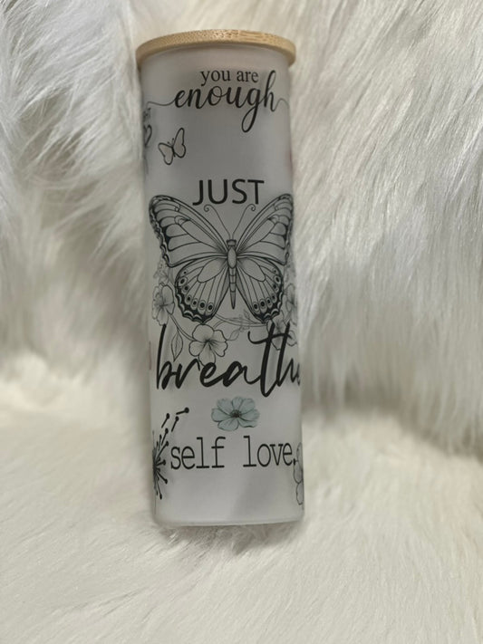 Just Breathe Glass can Tumbler