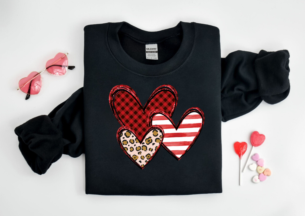 Leopard Heart Crew Neck Sweaters