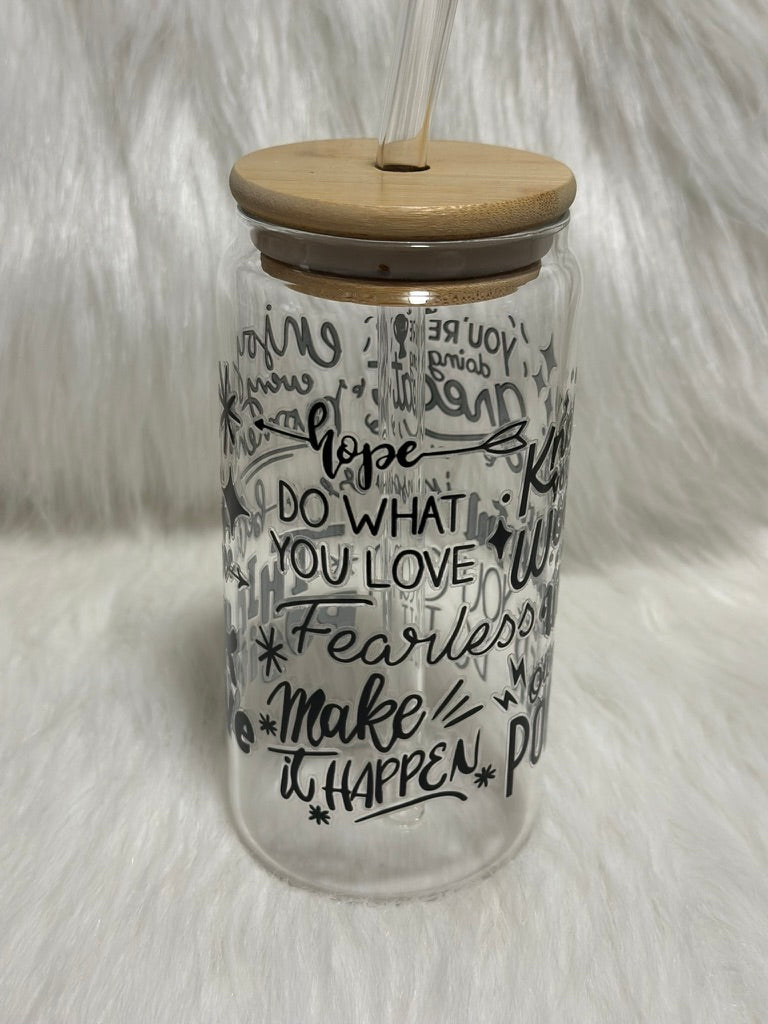 Think Positive Motivational Glass Can Tumbler