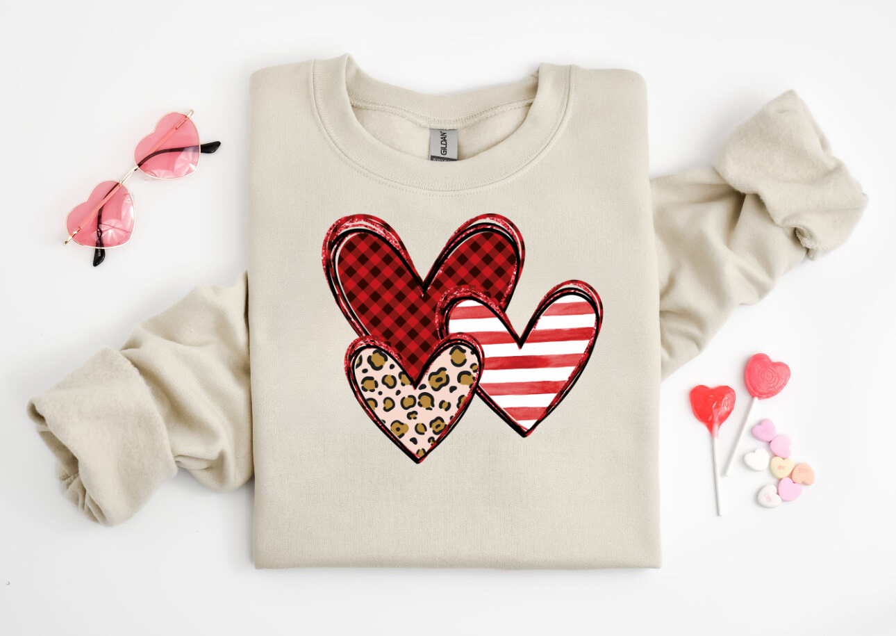 Leopard Heart Crew Neck Sweaters