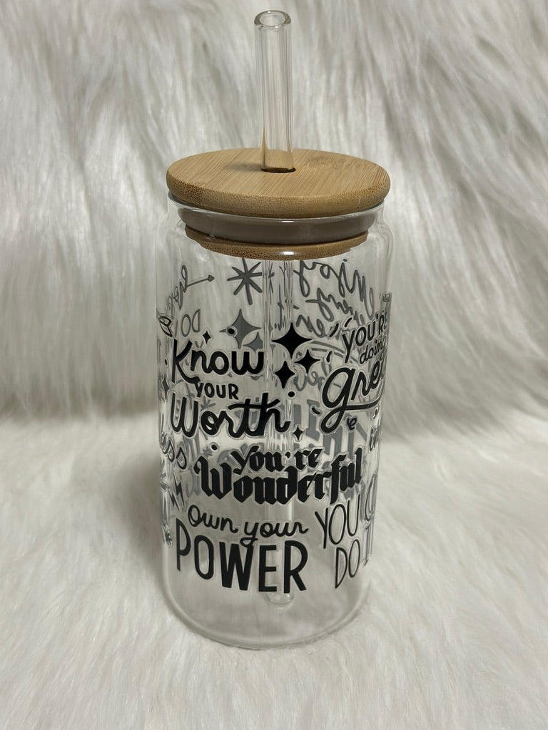 Think Positive Motivational Glass Can Tumbler