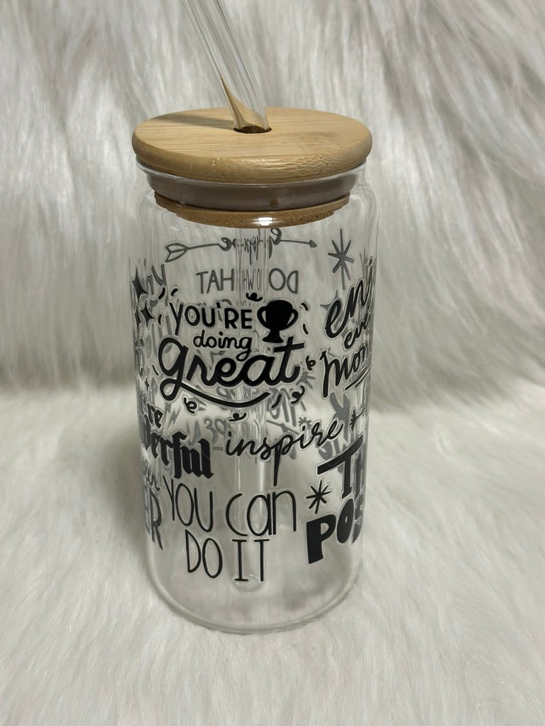 Think Positive Motivational Glass Can Tumbler