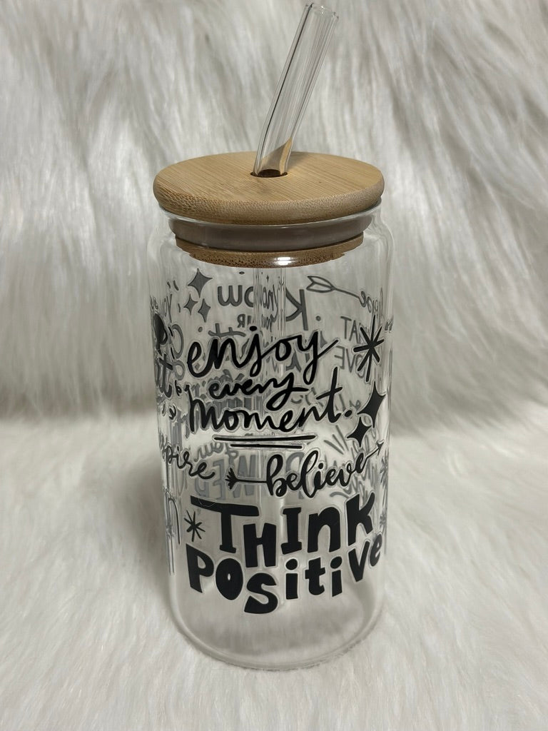 Think Positive Motivational Glass Can Tumbler