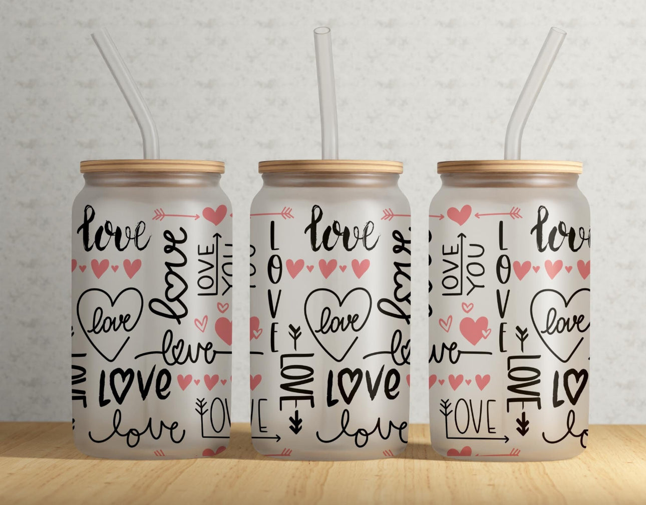 Love you Valentine's Day Frosted Glass can